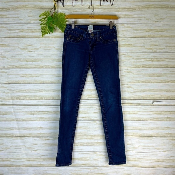 True Religion Darkwash Casey Low Rise Skinny Jeans - Picture 1 of 9